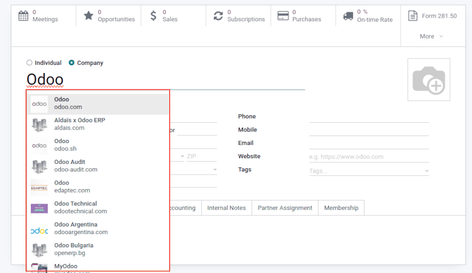 Erstellung eines neuen Kontakts in Odoo