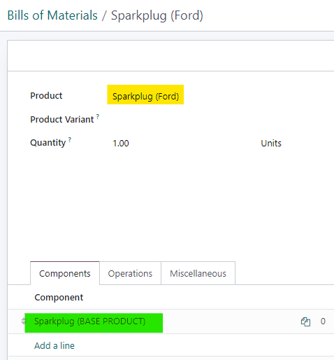 Einrichtung von Stücklisten mit Basisprodukt und verknüpften Produkten.