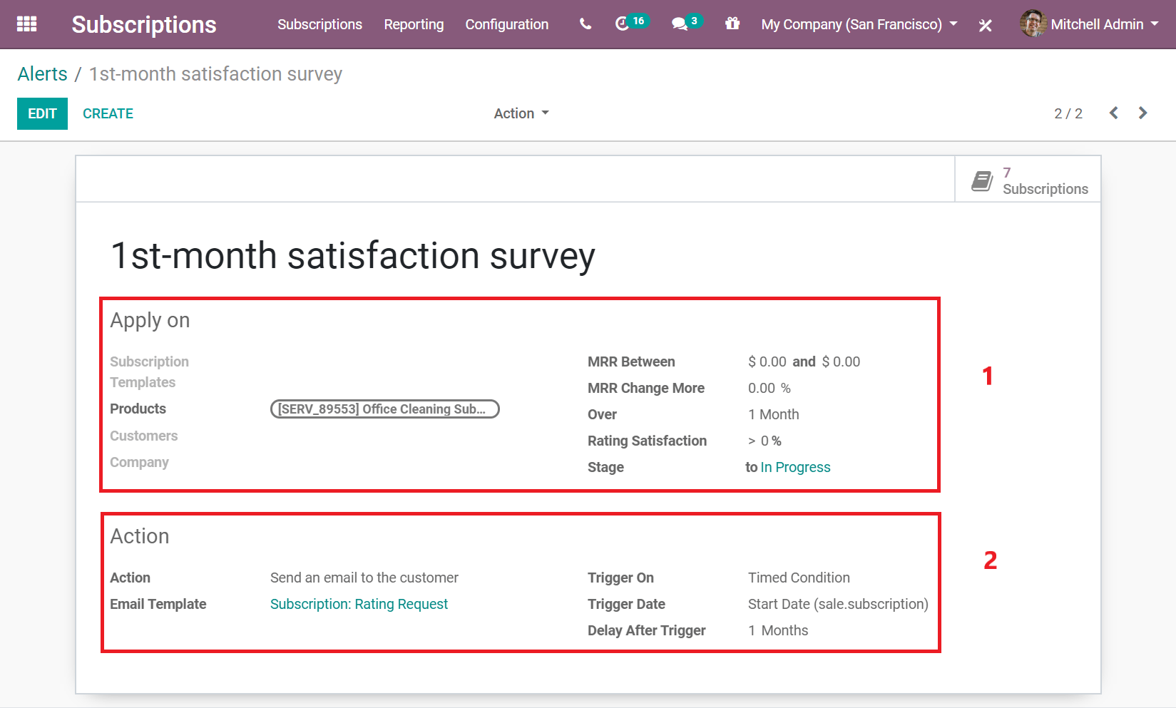 Neuer automaitscher Alarm in Odoo Abonnements