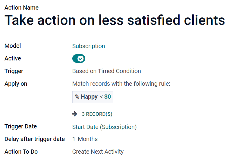 Beispiel einer automatisierten Aktion im Abonnementmodell