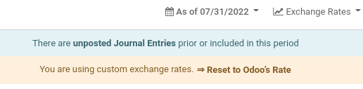 Bannière permettant de réinitialiser au taux d'Odoo.