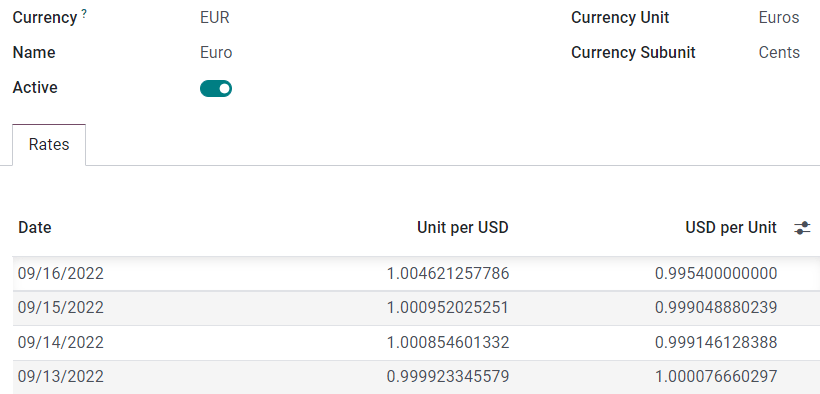 Créez ou modifiez le taux de change.