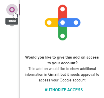 Le bouton Autoriser l'accès dans la barre latérale droite du panneau de plugin Odoo.