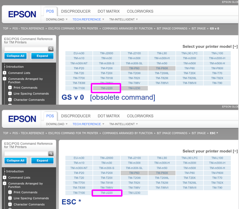 Évaluation de la compatibilité d'Epson à partir du site web d'Epson.