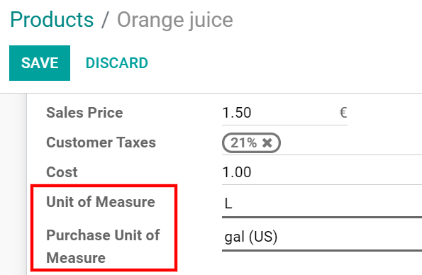 Configurer l'unité de mesure d'un produit dans Odoo