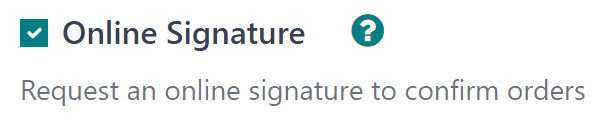 La fonctionnalité Signature en ligne dans les Paramètres de l'application Odoo Ventes.