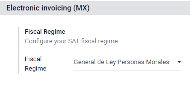 Fiscal regime configuration in the Accounting settings.