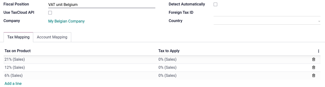 VAT 단위용 재정 위치의 세금 일치 작업