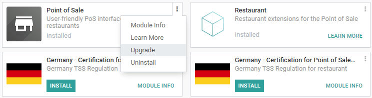 앱 현황판에서 Odoo POS 업그레이드하기