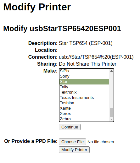 Edit the printer connected to the IoT box.