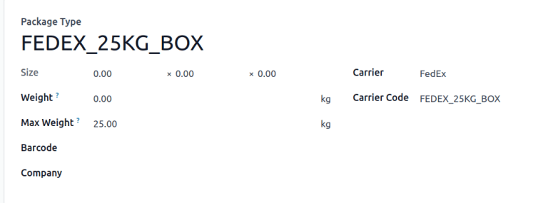 FedEx 25kg 박스에 대한 패키지 유형입니다.