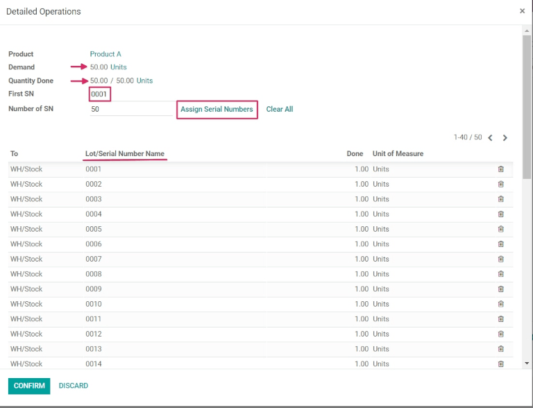 세부 작업 팝업에서 일련번호 자동 할당.