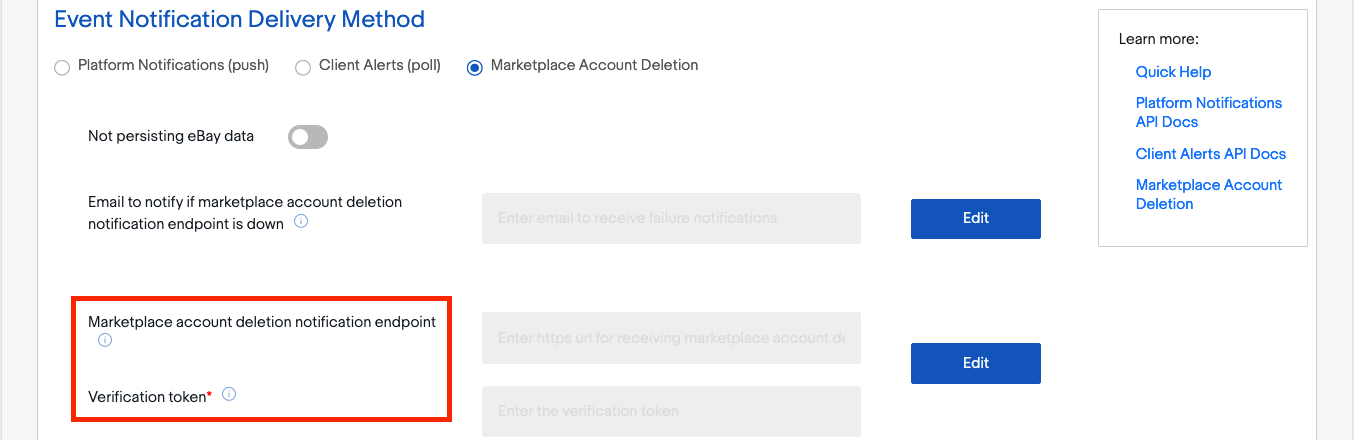 Dedicated fields to enter the endpoint details