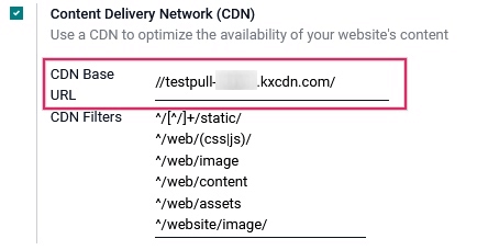 Ative a configuração do CDN no Odoo.