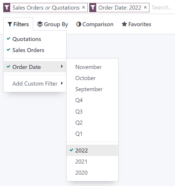 Uso de filtros pré-configurados no relatório de análise de vendas