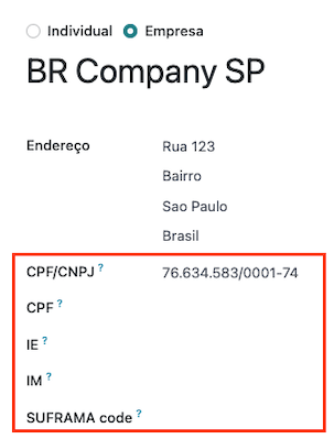 Configuração da empresa.