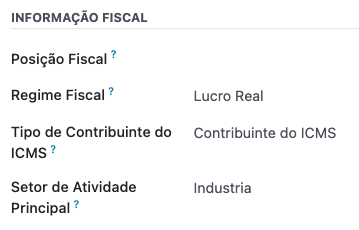 Configuração fiscal da empresa.