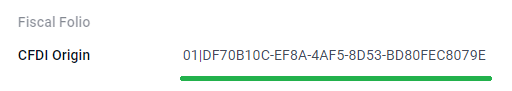 Example CFDI Origin number.