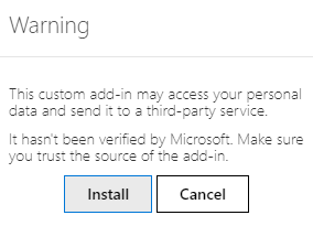 Aviso de instalação de add-in personalizado no Outlook