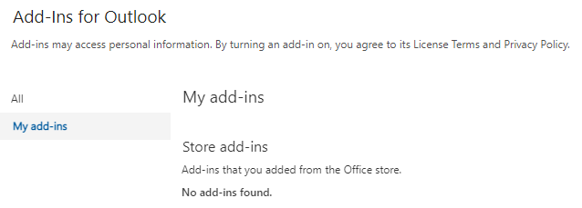 Meus add-ins no Outlook