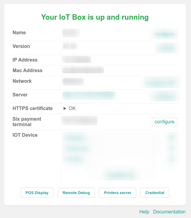 Página inicial da IoT box com status OK do certificado HTTPS.