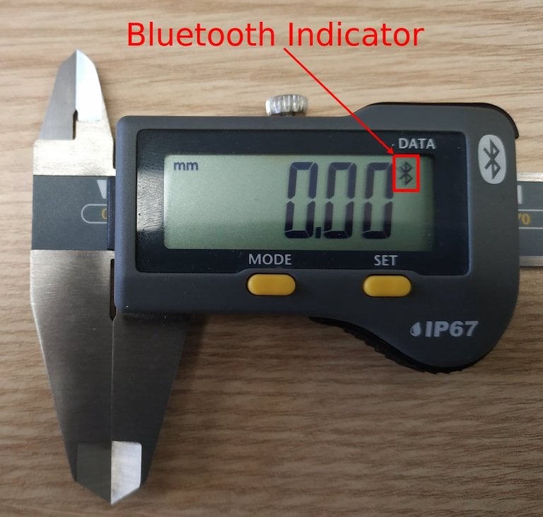 Indicador de Bluetooth na ferramenta de medição.