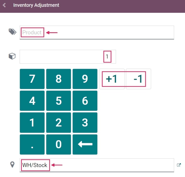 Teclado para adicionar produtos na página Ação do cliente de inventário por código de barras.