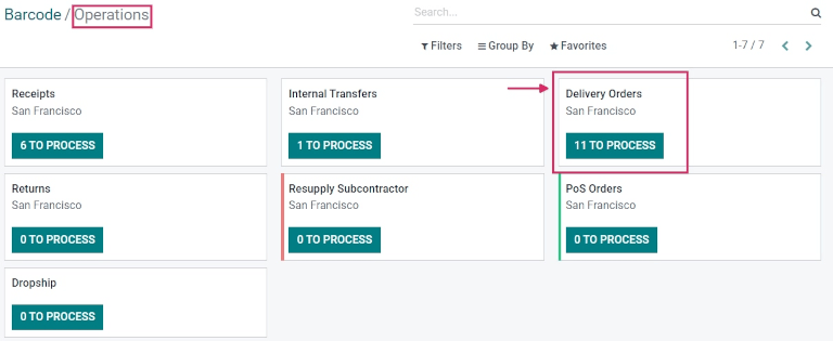 Página de visão geral das operações no painel do aplicativo Código de barras.