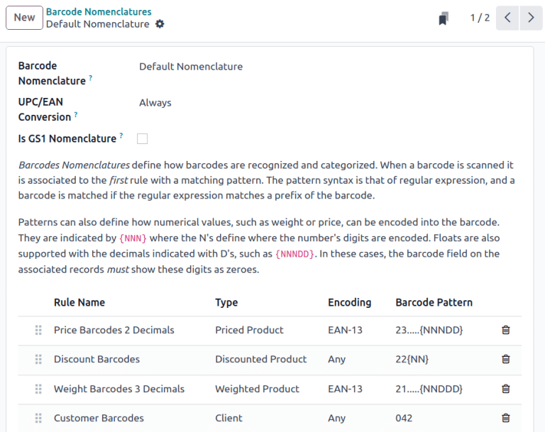 Campos de definições da página Nomenclatura padrão.