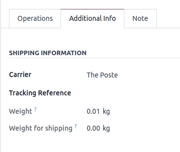 Informações da transportadora no formulário de entrega.