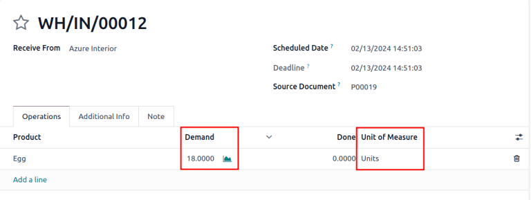 Imagem do recibo que exibe a unidade de medida.