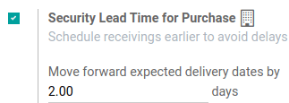 Defina o lead time de segurança para a compra no Inventário > Configuração > Definições.