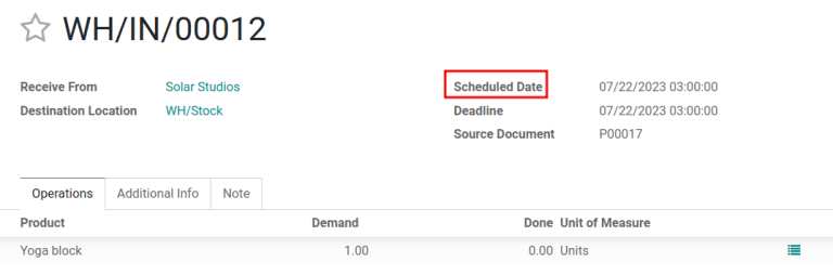 Mostrar a *Data programada* prevista de chegada do produto do fornecedor.