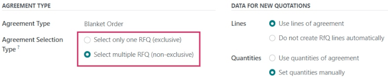 Tela de edição do tipo de acordo de compra para pedidos genéricos.