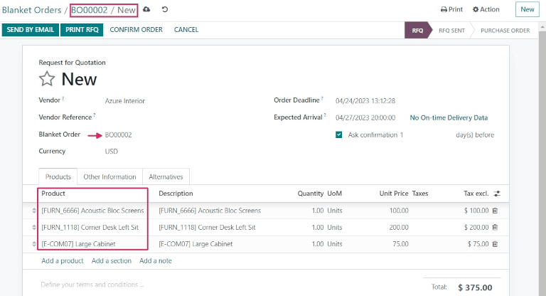 Nova cotação com produtos e regras copiados do pedido genérico.