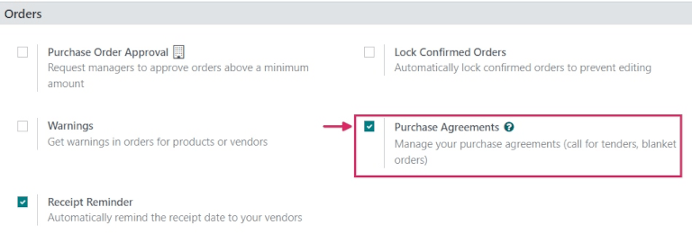 Acordos de compra ativados nas configurações do aplicativo Compras.