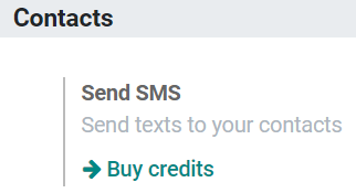 Compra de créditos para Marketing por SMS nas configurações do Odoo.