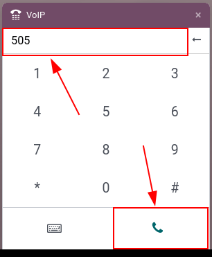 Conectando-se a um ramal de conferência usando o widget VoIP do Odoo.