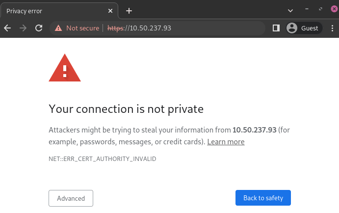 página de aviso sobre privacidade da conexão no Google Chrome