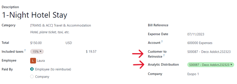 Como preencher corretamente um formulário de despesas anexado a um pedido de vendas no Odoo.