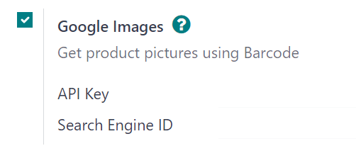 A configuração do Google Images na página do aplicativo Odoo Definições.
