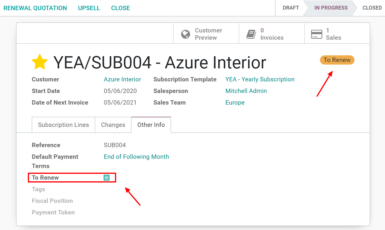 Renovar a sua assinatura com o Assinaturas do Odoo