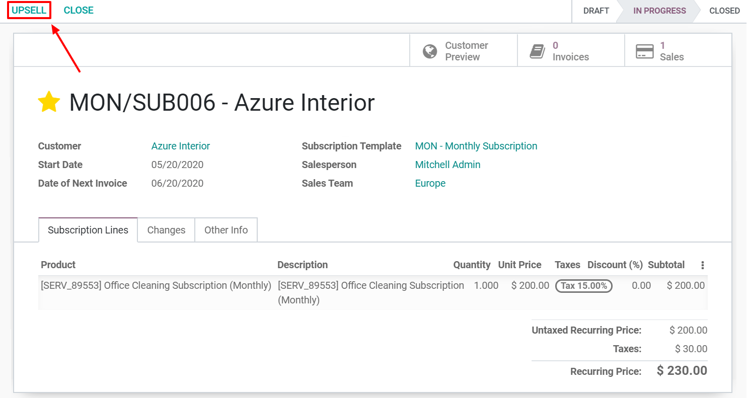 Fazer upsell da sua assinatura com o Assinaturas do Odoo