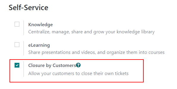 Definição de fechamento pelo cliente na Central de Ajuda do Odoo.