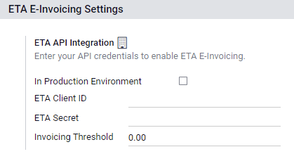 Configurarea acreditărilor ETA de facturare electronică în Contabilitate Odoo