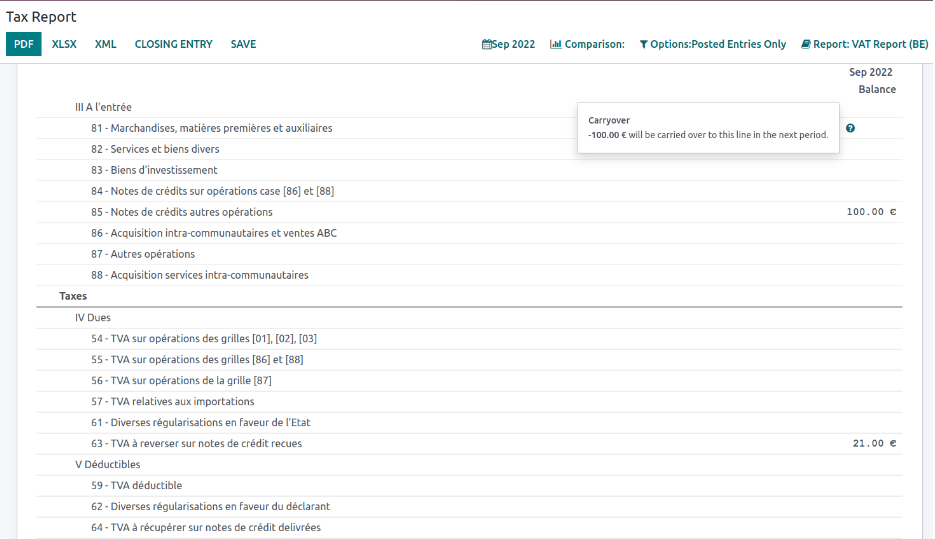 popup-meddelande som anger att beloppet kommer att överföras till nästa period