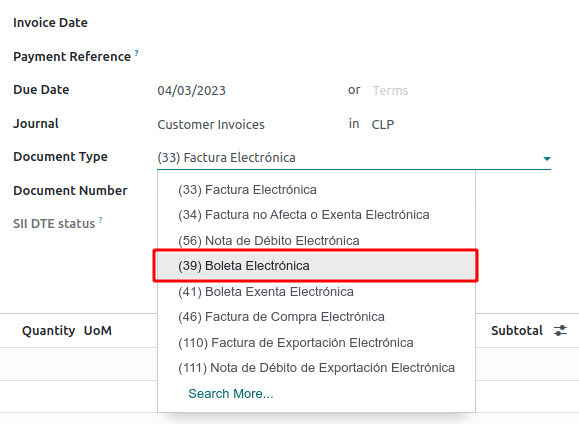 Dokumenttyp 39 för elektroniska kvitton.