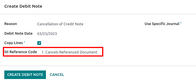 Debetnota för att annullera det refererade dokumentet (kreditnota).