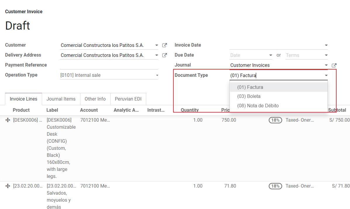 Fakturadokumenttyp fält på fakturor