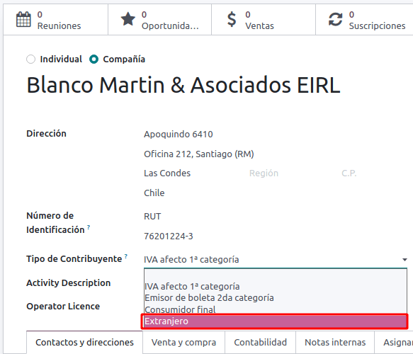 Typ av skattebetalare som behövs för modulen Elektronisk export av varor.